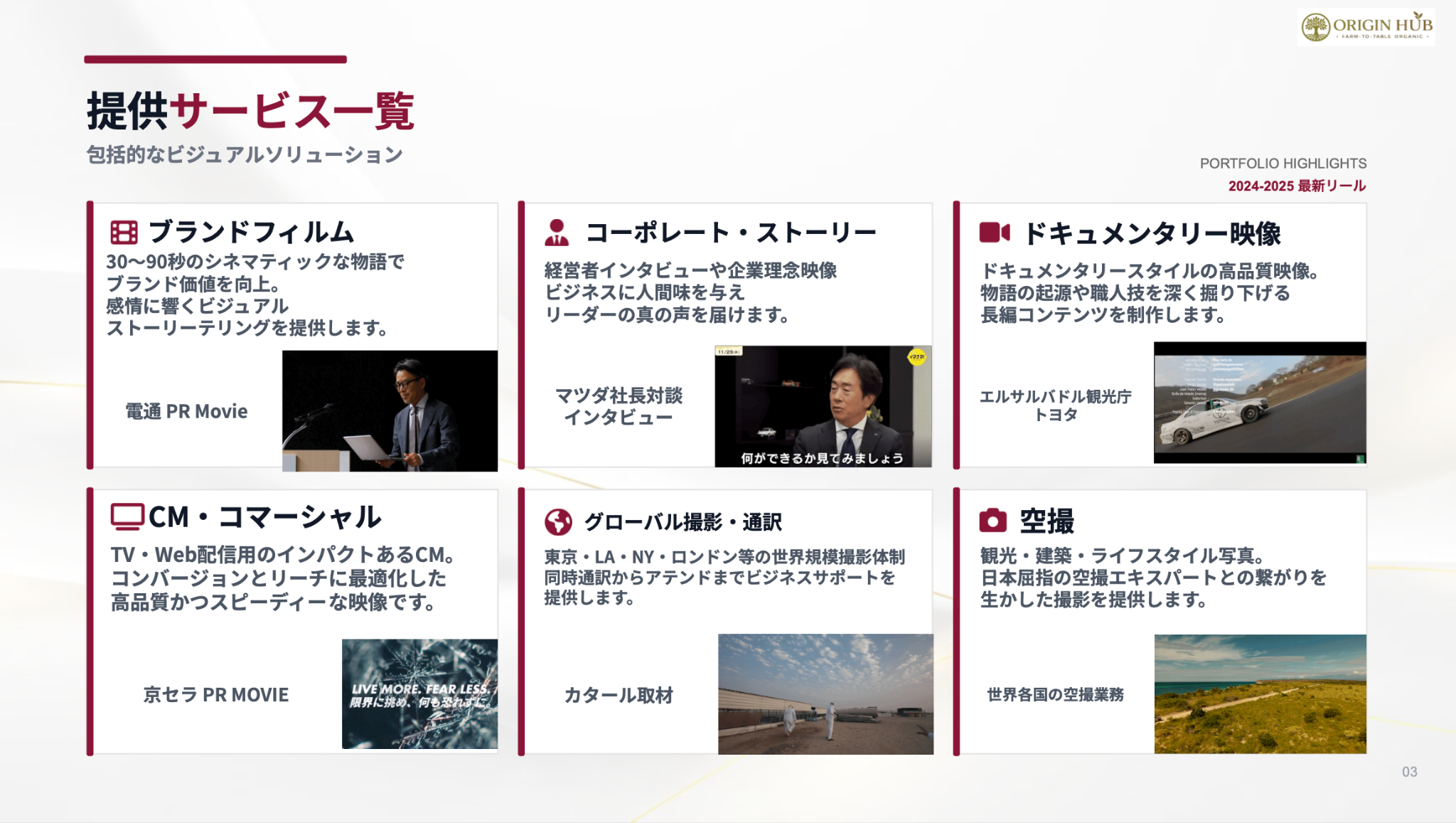 撮影・制作サービスページのプレビュー